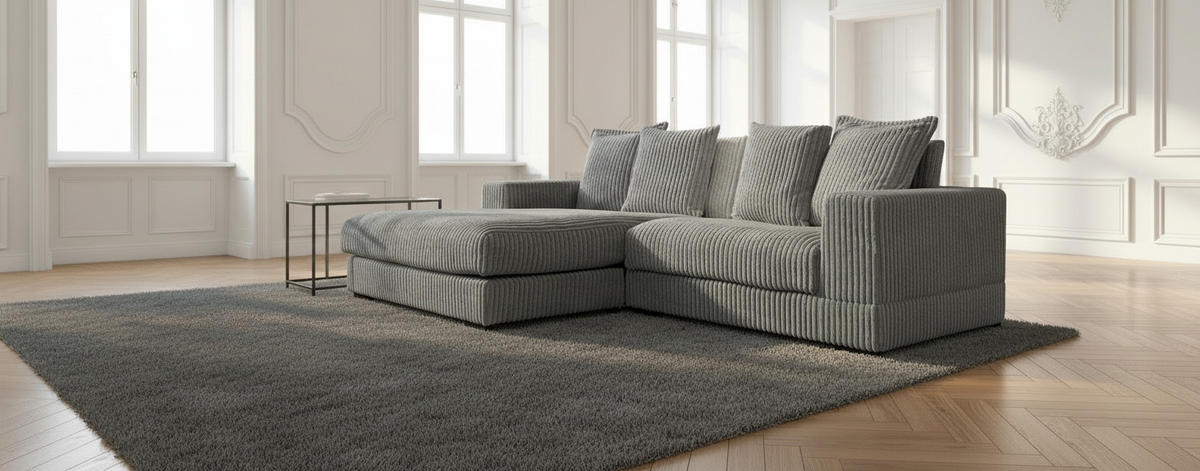 ECKSOFA Grau Cord  - Schwarz/Grau, Design, Kunststoff/Textil (195/285cm) - MID.YOU