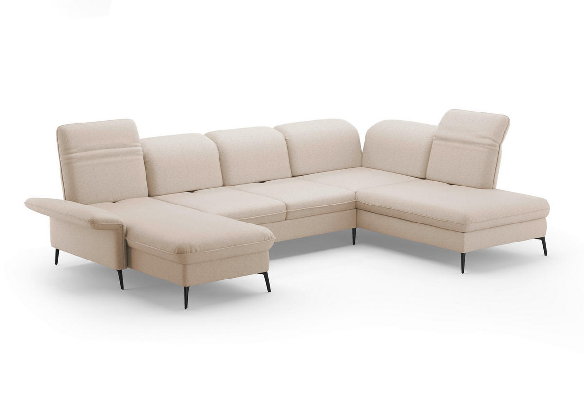 WOHNLANDSCHAFT in Flachgewebe Creme  - Creme/Schwarz, Konventionell, Textil/Metall (198/359/231cm) - Sit & More
