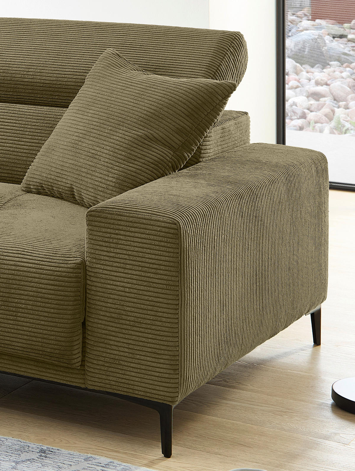 ECKSOFA Cord Olivgrün  - Schwarz/Olivgrün, Basics, Textil/Metall (183/250cm) - Livetastic