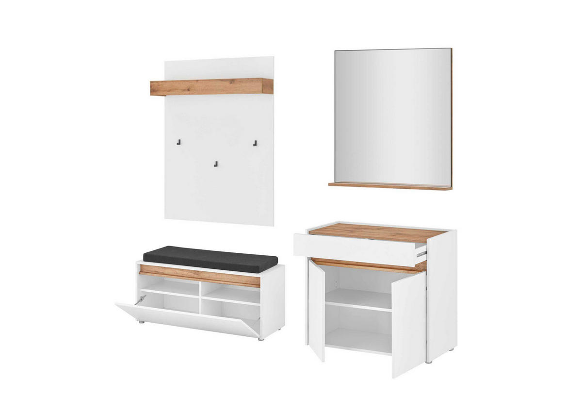 GARDEROBE 5-teilig  in 190/200/40 cm  - Eiche Wotan/Weiß, Design, Glas/Holzwerkstoff (190/200/40cm) - Modante