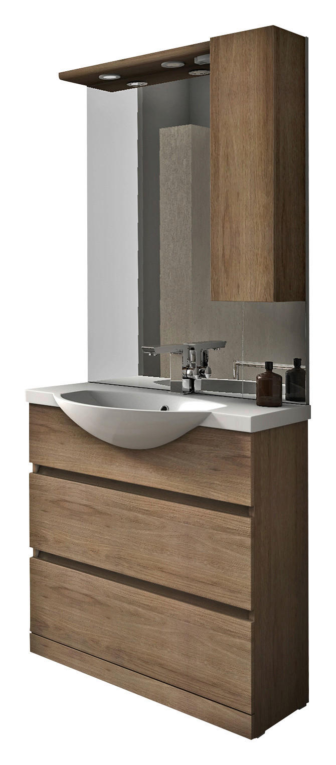 FÜRDŐSZOBABÚTOR - tölgyfa színű/fehér, Basics, műanyag/faalapú anyag (80/190/50cm) - Welnova