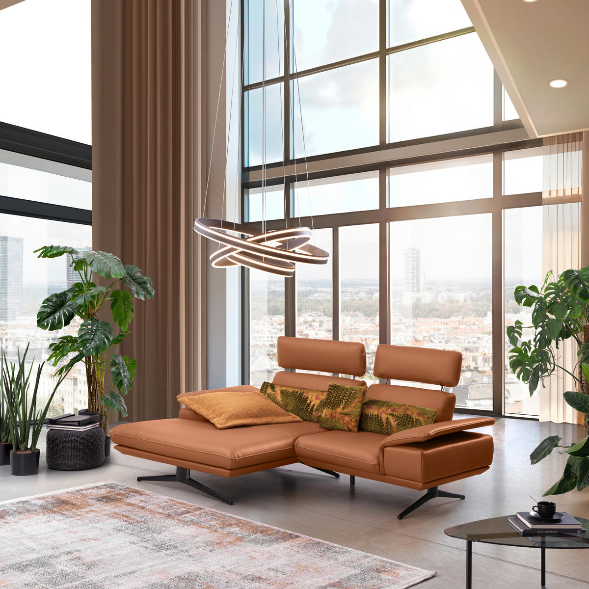 ECKSOFA in Echtleder Cognac  152/239 cm  - Cognac/Beige, Design, Leder/Metall (152/239cm) - Koinor