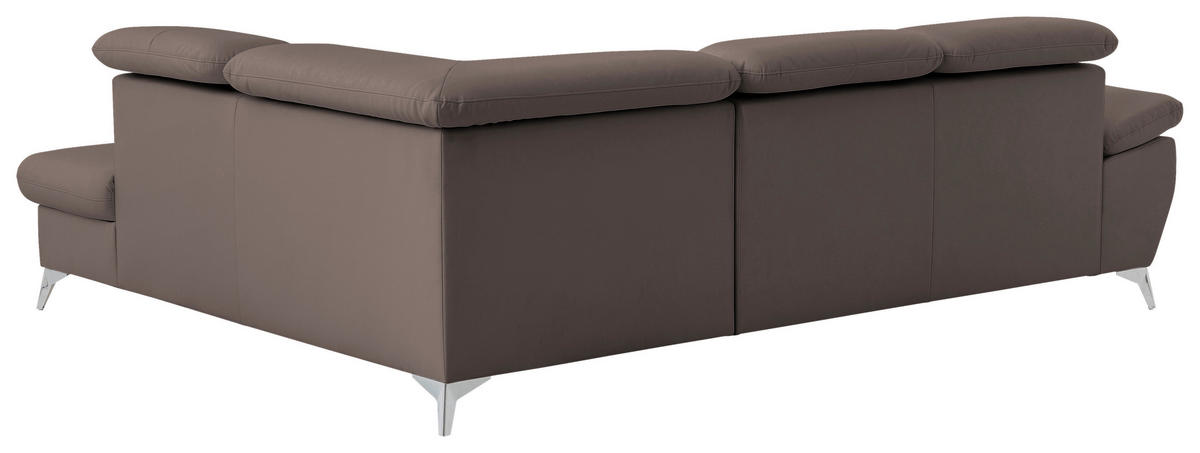 ECKSOFA Braun Lederlook  - Chromfarben/Braun, KONVENTIONELL, Textil/Metall (256/209cm) - Livetastic
