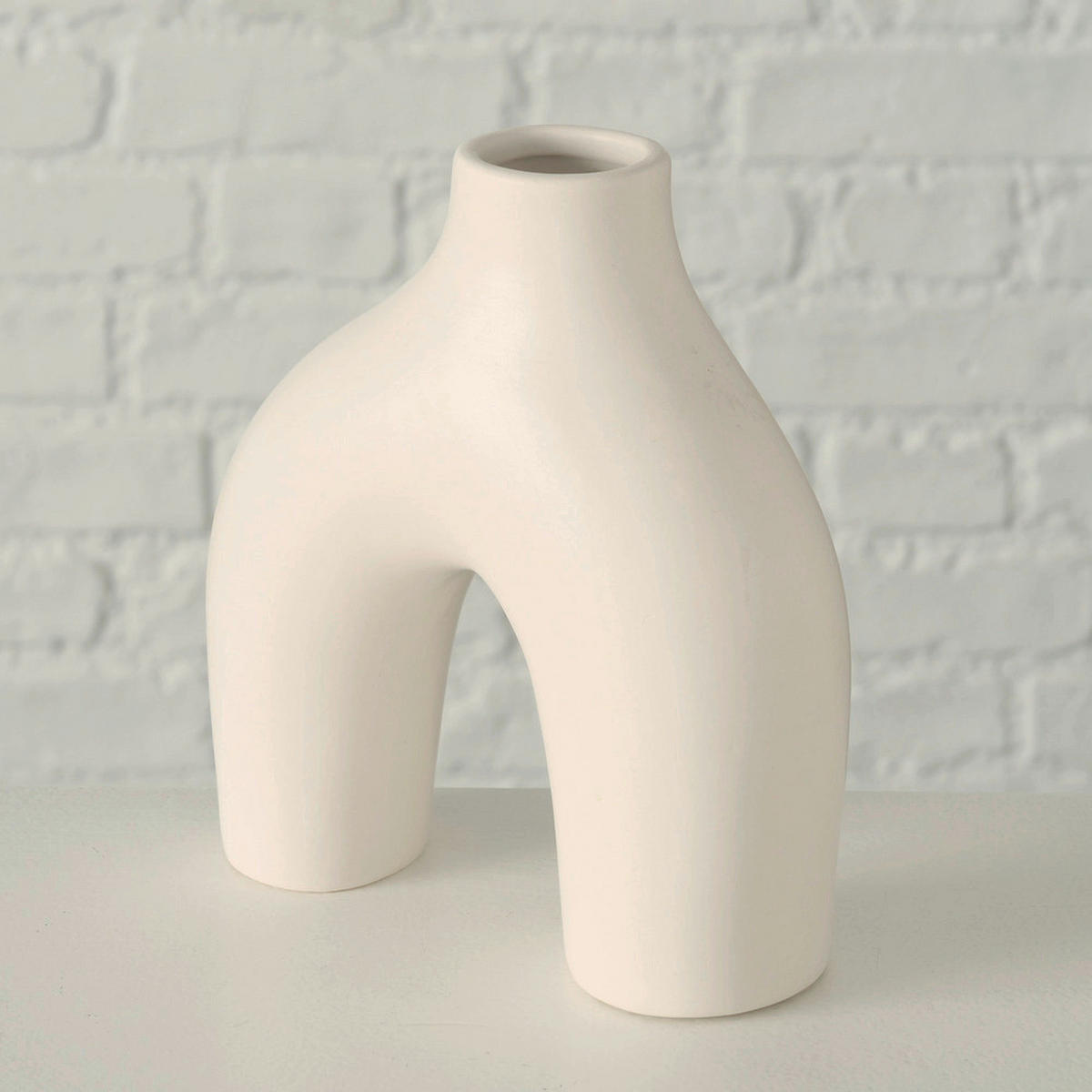 VÁZA 17 cm  - bézs/fehér, Basics, kerámia (15/6/17cm)