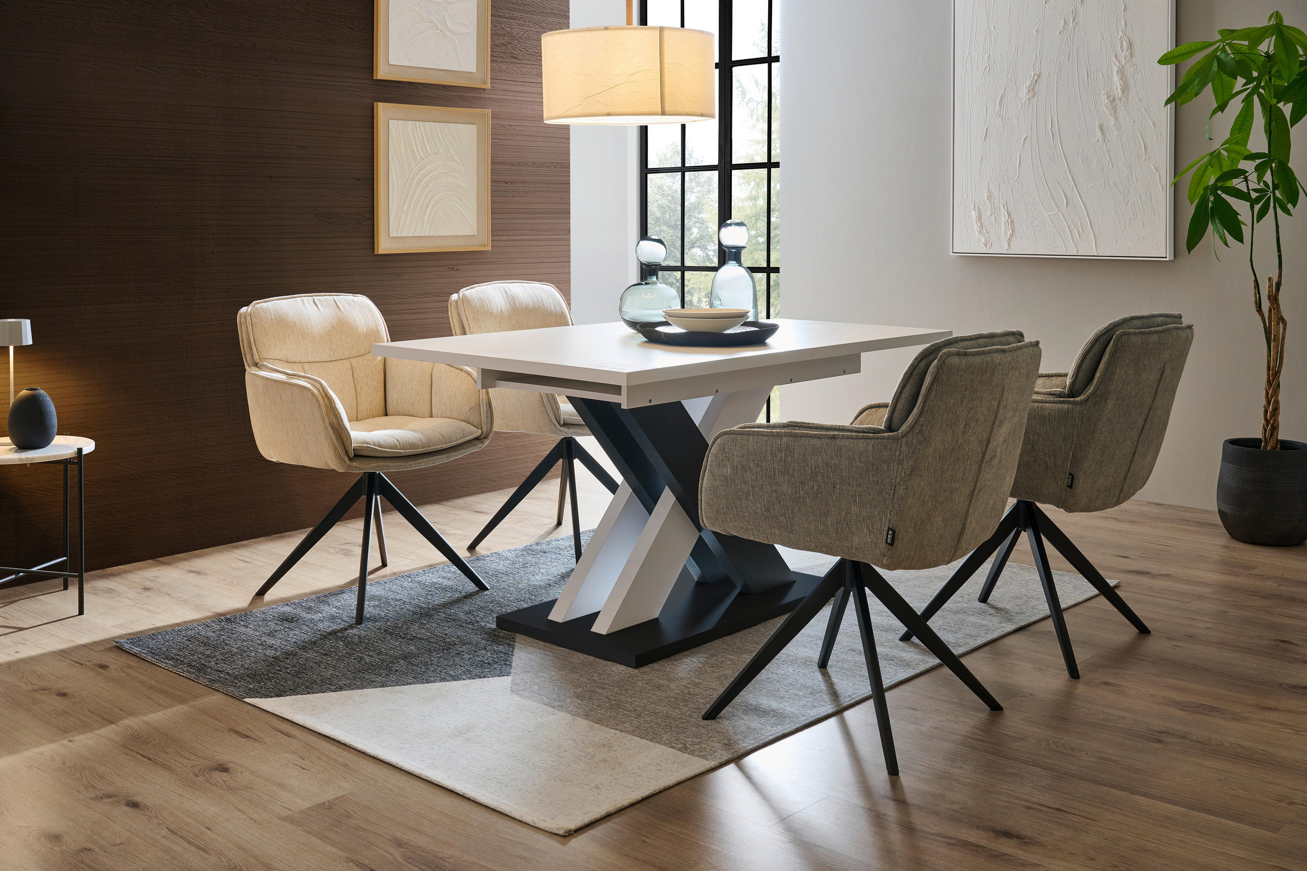 MATBORD svart, vit rektangulär  utdragbar  - vit/svart, Modern, trämaterial (140-180/90/76cm) - Carryhome