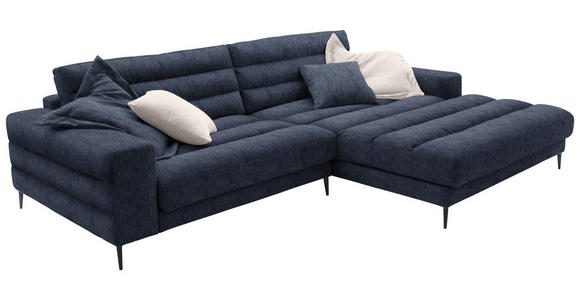 ECKSOFA in Flachgewebe Dunkelblau  - Schwarz/Dunkelblau, Design, Textil/Metall (296/207cm) - Dieter Knoll