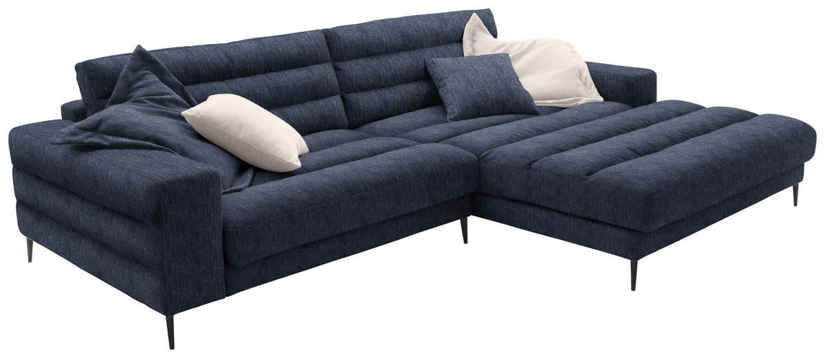 SEDEŽNA GARNITURA, gladka tkanina temno modra  - črna/temno modra, Design, kovina/tekstil (296/207cm) - Pure Home Lifestyle