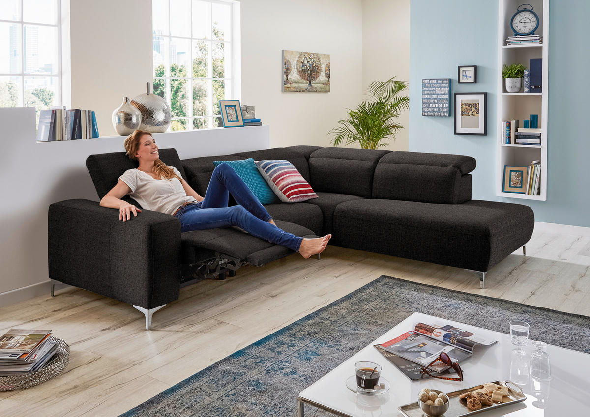 ECKSOFA Dunkelbraun Flachgewebe  - Dunkelbraun, Design, Textil/Metall (238/290cm) - Pure Home Lifestyle