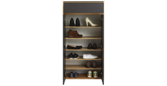 SCHUHSCHRANK 68/132,3/34 cm - Eichefarben/Anthrazit, Design, Glas/Holzwerkstoff (68/132,3/34cm) - Voleo