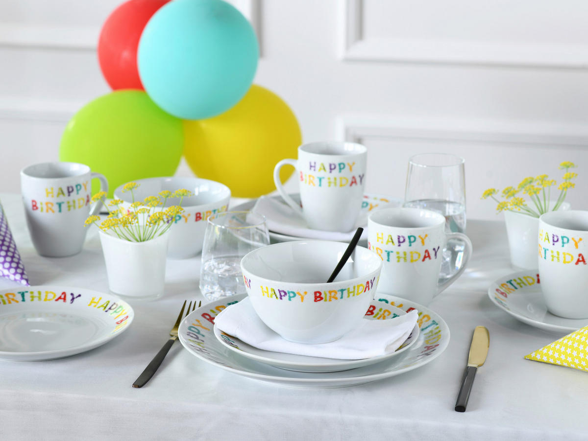 KOMPLETT SERVIS Happy Birthday 16 delar  - multicolor, Basics, keramik - Creatable
