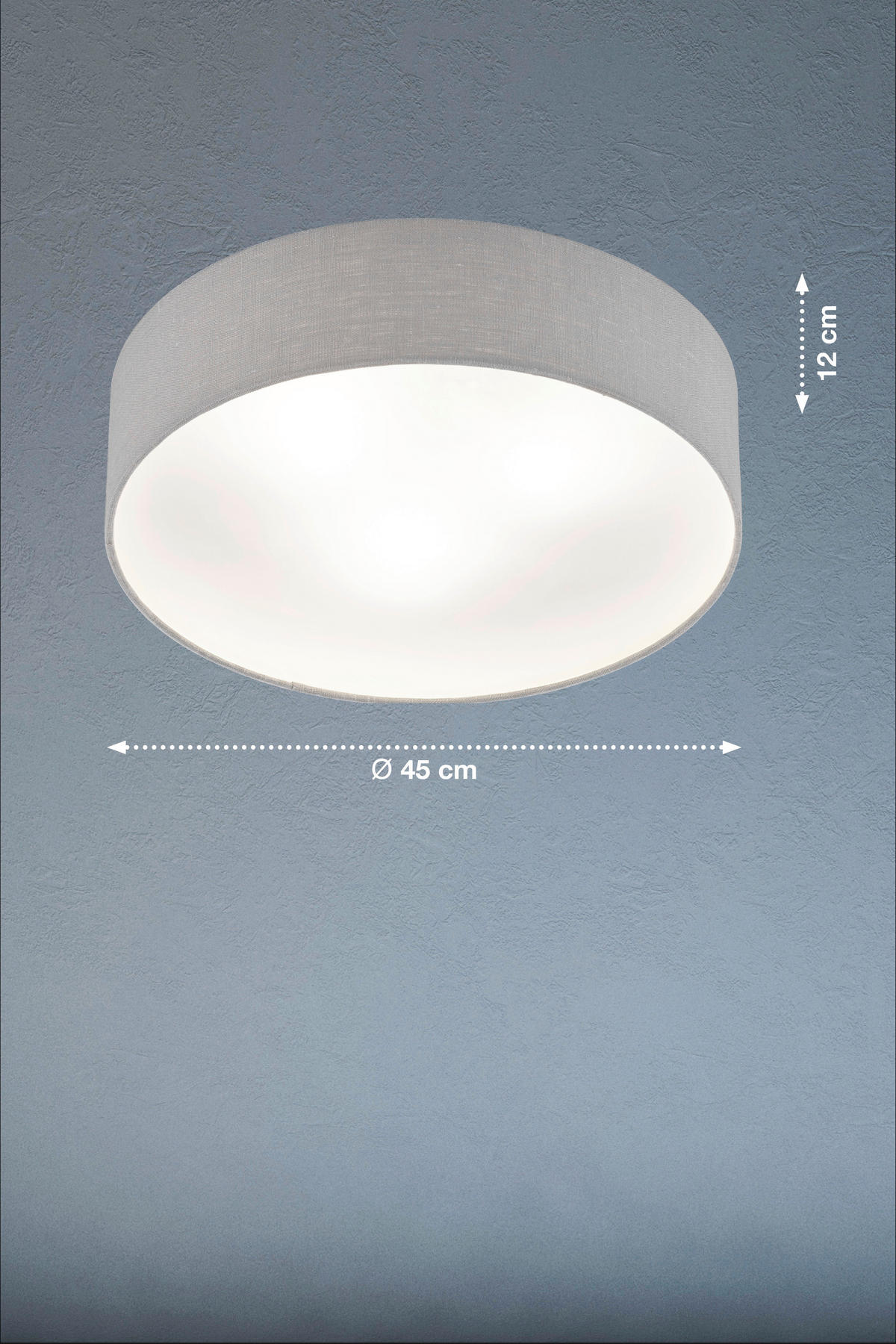 DECKENLEUCHTE  45/10 cm    - Weiss/Hellgrau, Basics, Textil/Metall (45/10cm) - Fischer & Honsel