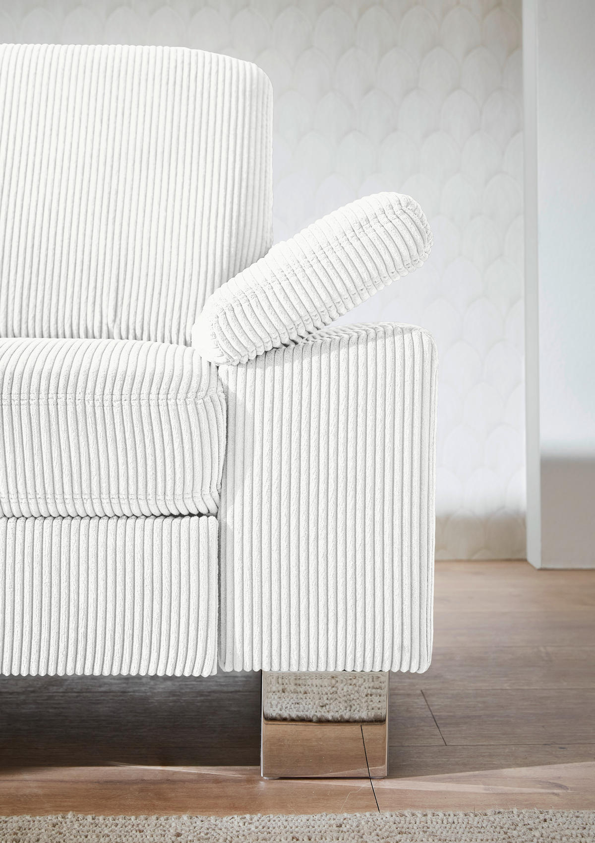 ECKSOFA in Cord Creme  - Edelstahlfarben/Creme, Konventionell, Textil/Metall (200/248cm) - Beldomo System