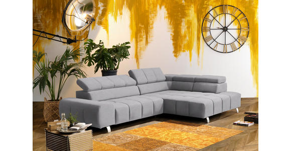 ECKSOFA  in Webstoff Hellgrau  295/201 cm  - Dunkelgrau/Silberfarben, Design, Textil/Metall (295/201cm) - Hom`in