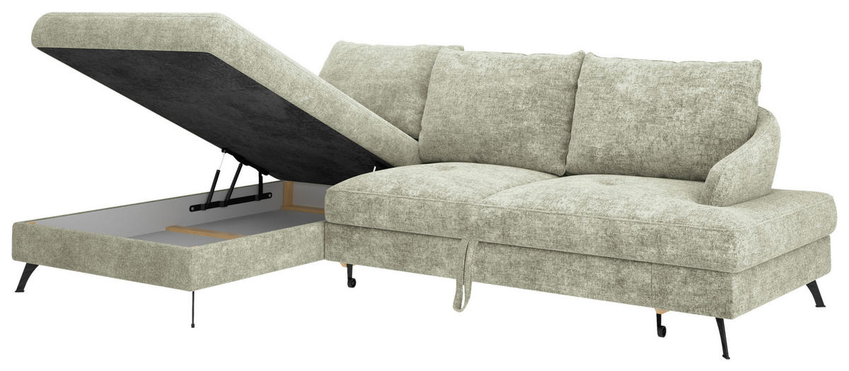 ECKSOFA in Webstoff Hellgrün  - Schwarz/Hellgrün, Konventionell, Textil/Metall (183/293cm) - Carryhome