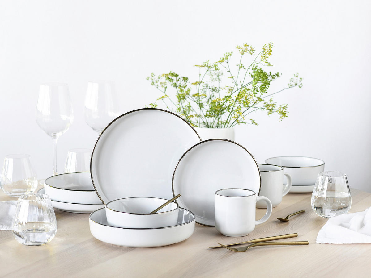 KOMBISERVICE Weiß, Goldfarben Nordic Festive Weiss 10-teilig 2 Personen  - Goldfarben/Weiß, Basics, Keramik - Creatable