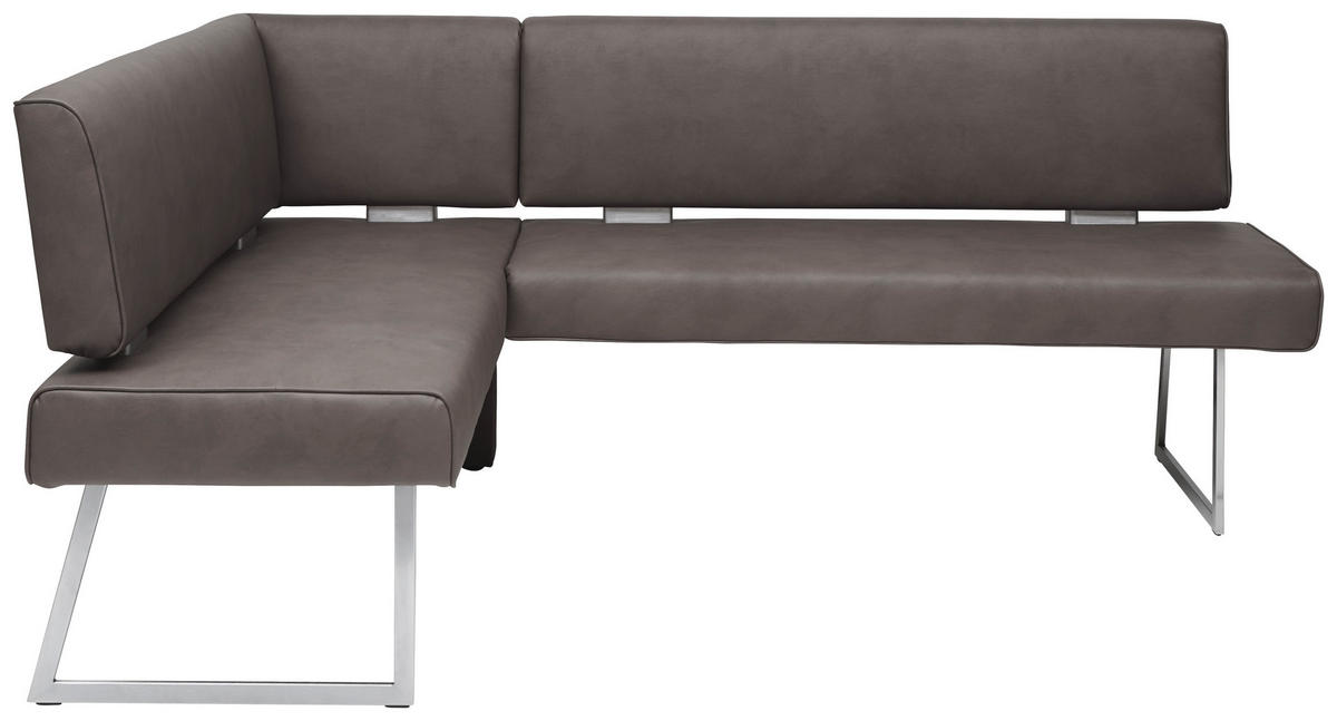 ECKBANK 137/208 cm Mikrofaser Braun, Edelstahlfarben Metall   - Edelstahlfarben/Braun, Design, Textil/Metall (137/208cm) - Dieter Knoll