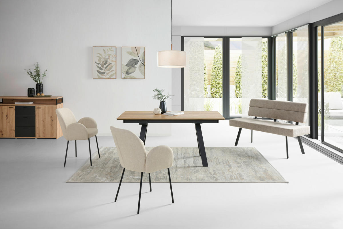 SITZBANK Metall, Textil Beige  - Beige/Schwarz, Konventionell, Textil/Metall (140/88/62cm) - MID.YOU