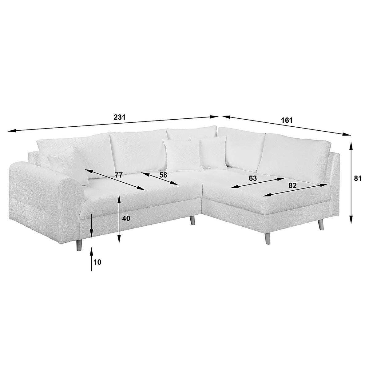 ECKSOFA Ariella Grau Bouclé  - Naturfarben/Grau, Design, Holz/Textil (231/161cm) - Livetastic