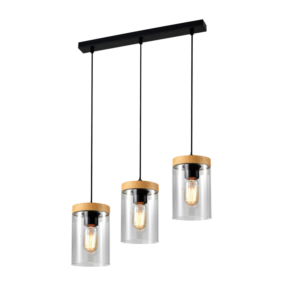 PENDELLEUCHTE 52/12/100 cm  - Eichefarben/Schwarz, KONVENTIONELL, Glas/Metall (52/12/100cm)