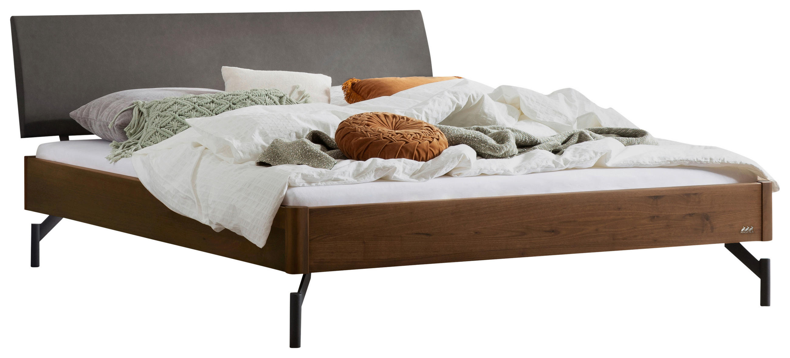 BETT 140/200 cm  in Anthrazit, Grau, Nussbaumfarben  - Anthrazit/Nussbaumfarben, Design, Holz/Metall (140/200cm) - Hasena