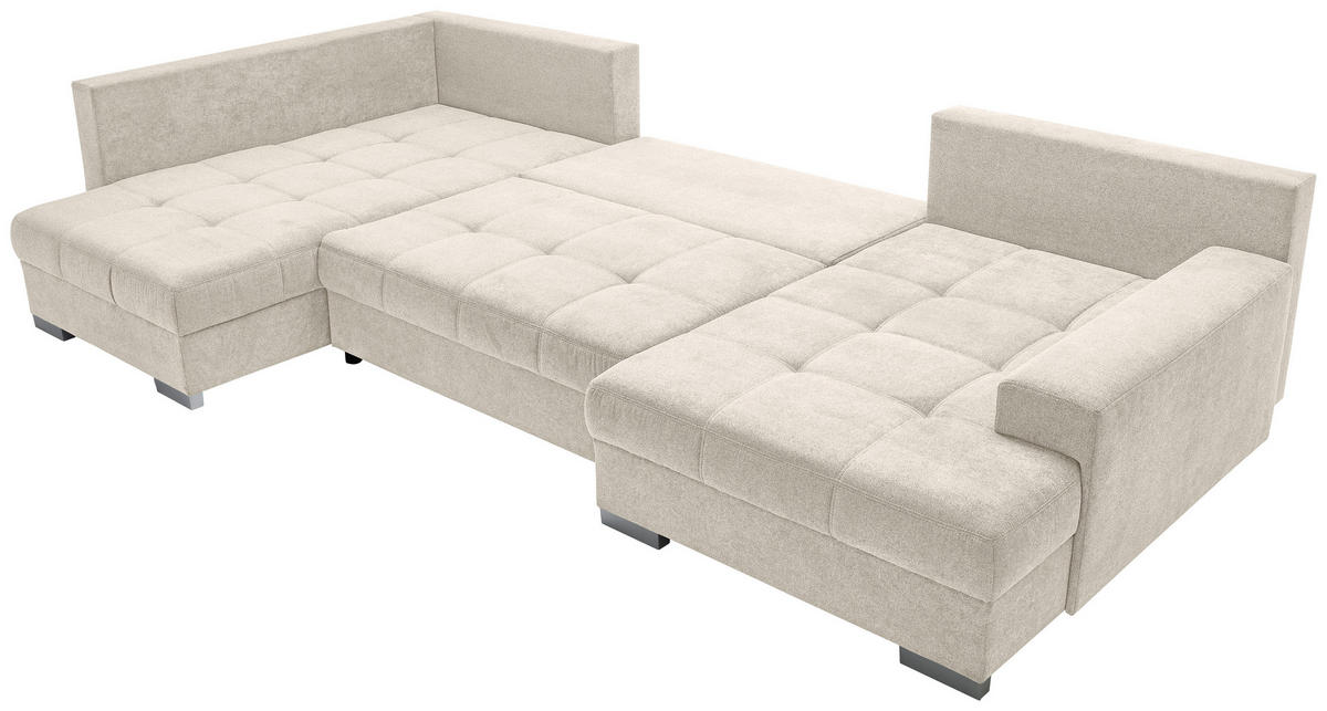 WOHNLANDSCHAFT Beige Velours  - Chromfarben/Beige, KONVENTIONELL, Kunststoff/Textil (198/363/170cm) - Hom`in