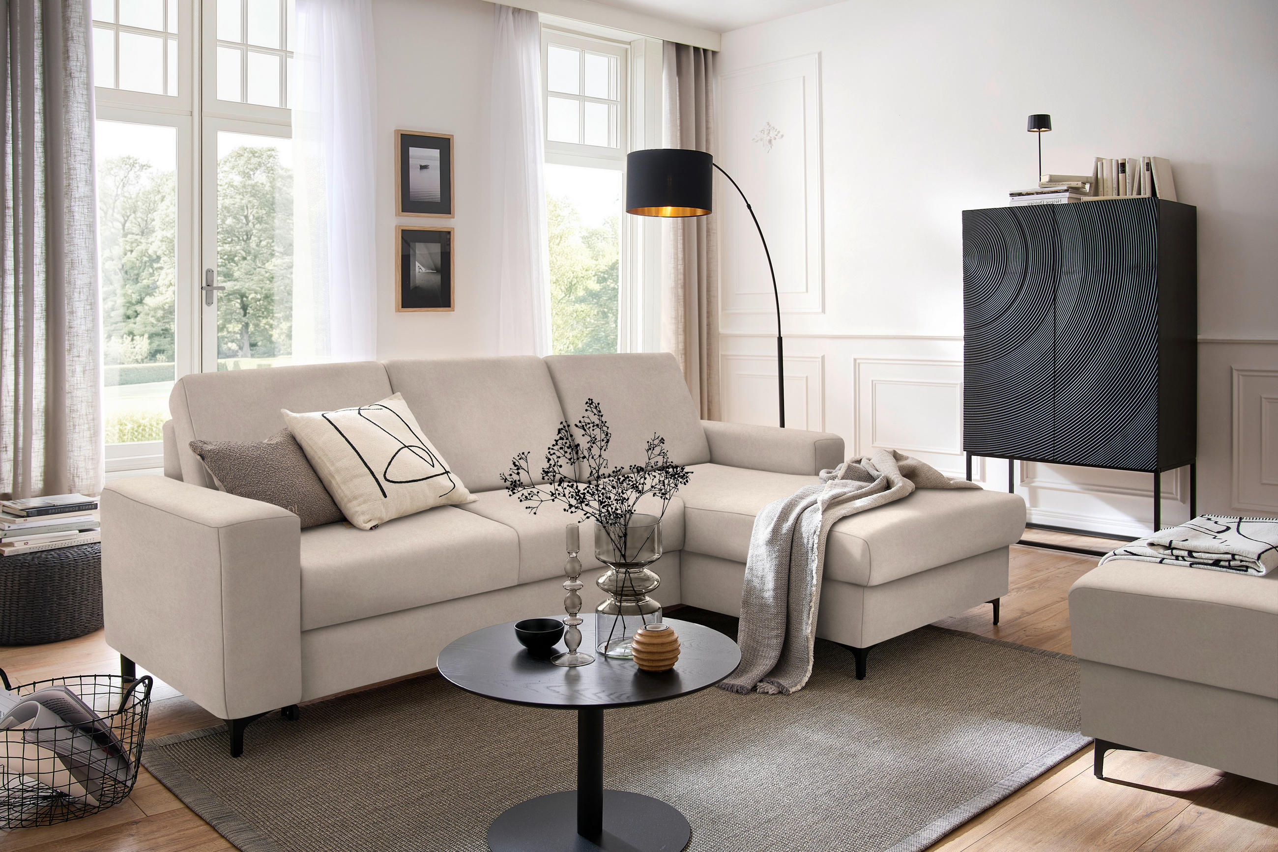 HÖRNSOFFA i velour beige  - beige/svart, Klassisk, metall/textil (247/167cm) - MID.YOU