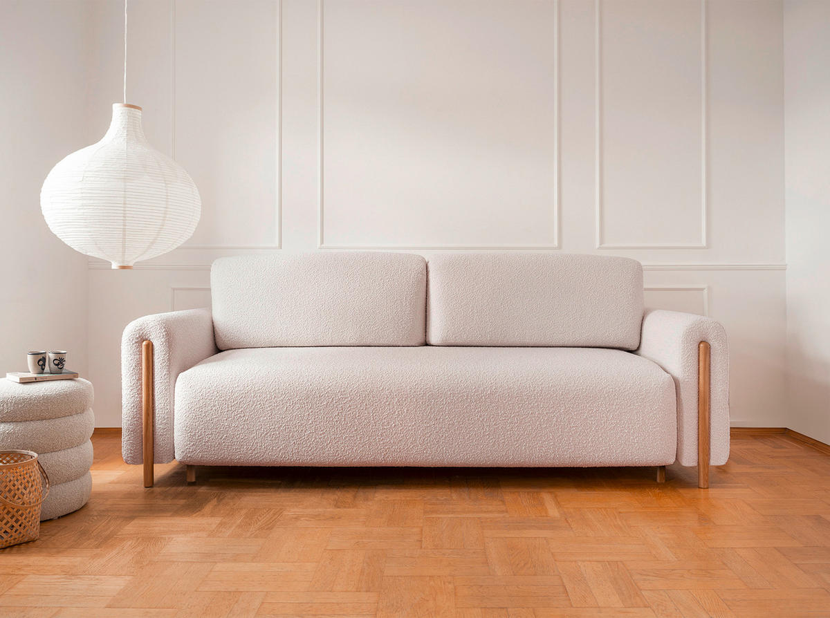 SCHLAFSOFA in Bouclé Naturfarben, Beige  - Eichefarben/Beige, Design, Holz/Textil (244/97/97cm) - MID.YOU