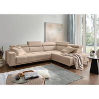 ECKSOFA INTERA Hellbraun Struktur Kopfteilverstellung, Sitzvorzug  - Hellbraun/Schwarz, KONVENTIONELL, Textil/Metall (305/225cm) - Livetastic