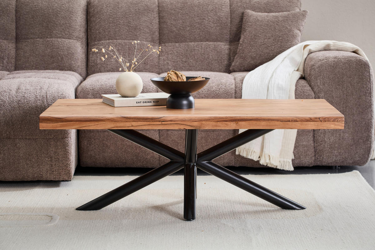 COUCHTISCH Akazie teilmassiv 120/70/45 cm rechteckig Naturfarben, Schwarz  - Schwarz/Naturfarben, Design, Holz/Metall (120/70/45cm) - Livetastic