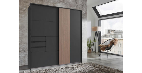 SCHWEBETÜRENSCHRANK in Braun, Graphitfarben - Schwarz/Graphitfarben, Trend, Holzwerkstoff/Metall (180/198/65cm) - Carryhome