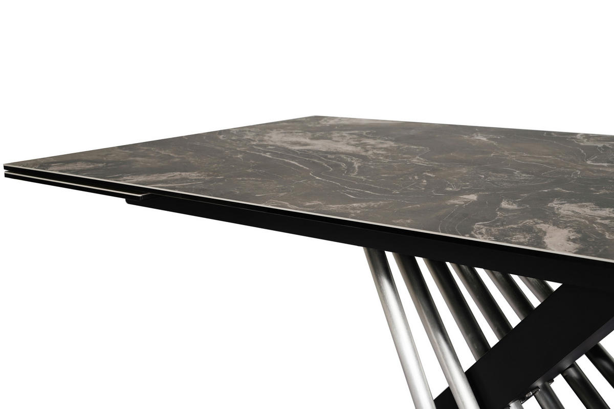 ESSTISCH 200-300/100/76 cm  Metall, Glas, Keramik ausziehbar rechteckig Schwarz, Edelstahlfarben  - Edelstahlfarben/Schwarz, Design, Glas/Keramik (200-300/100/76cm) - Belluti