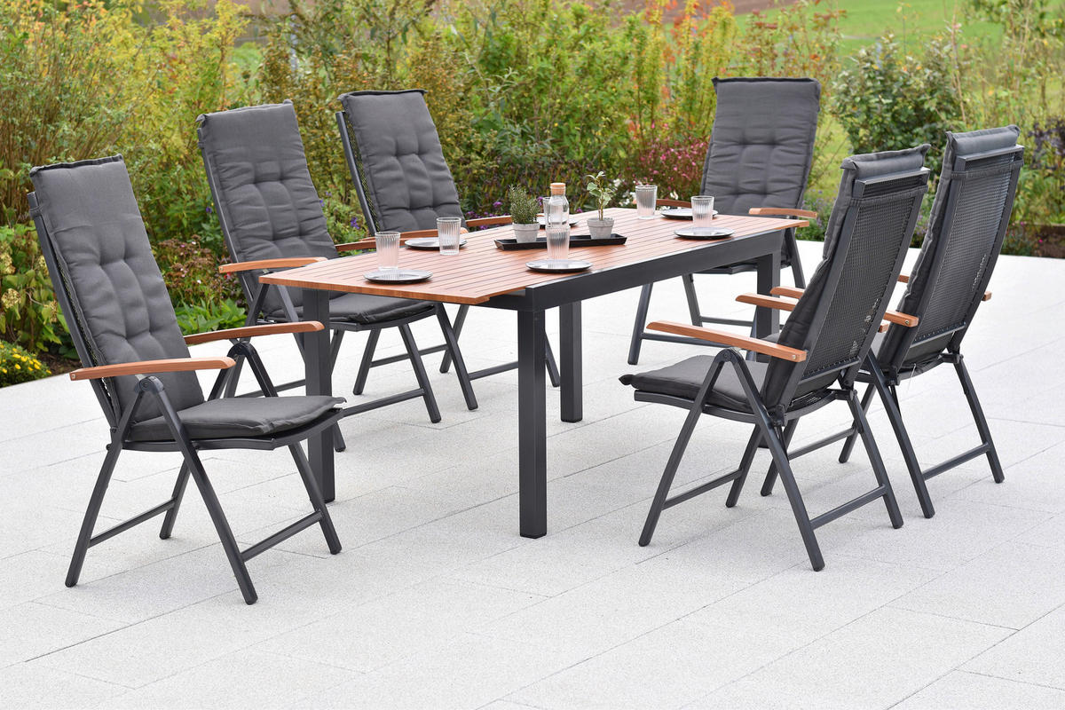 GARTENTISCHGRUPPE  - Graphitfarben/Naturfarben, KONVENTIONELL, Textil/Metall - Gardenson