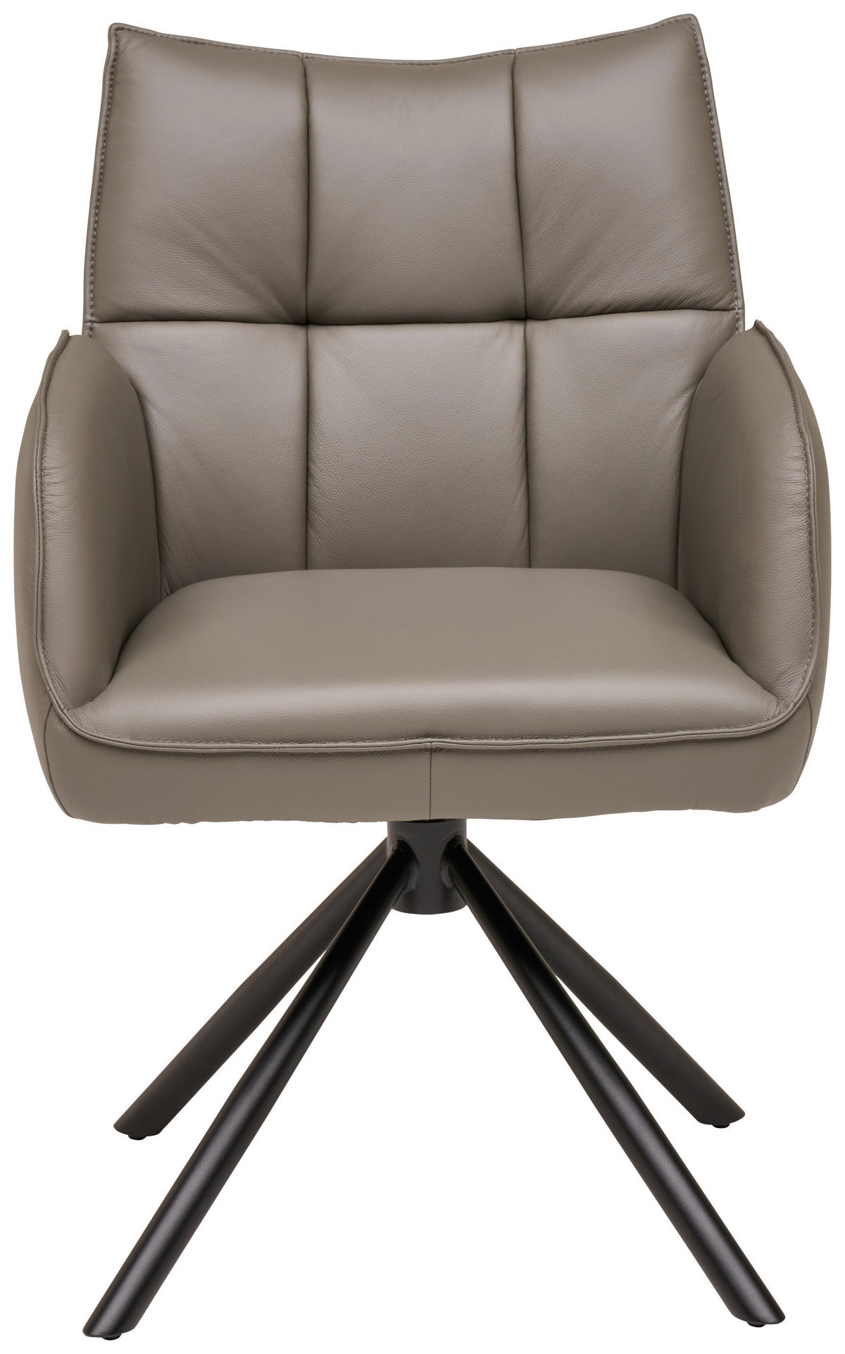 Armlehnstuhl Leder Dunkelgrau  Sitzfläche 360° drehbar, automatische Rückholfunktion  Echtleder  Dunkelgrau  - Dunkelgrau/Schwarz, MODERN, Leder/Metall (58,5/87,5/61cm) - Livetastic