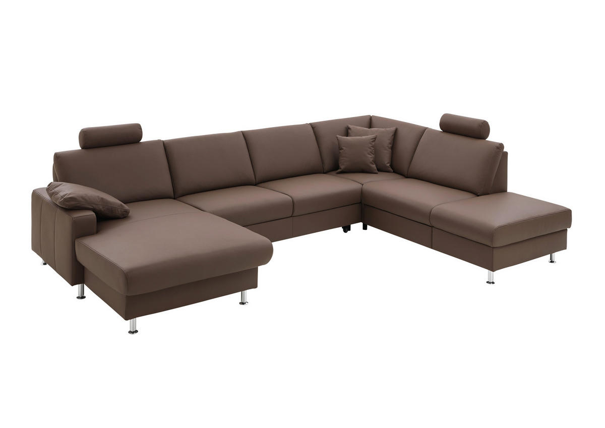 WOHNLANDSCHAFT in Echtleder Dunkelbraun  - Dunkelbraun/Alufarben, Design, Leder/Metall (165/338/233cm) - Beldomo Premium