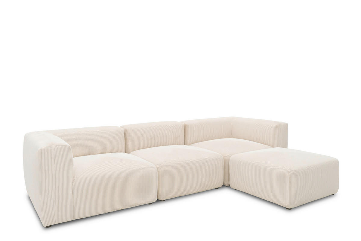 ECKSOFA in Cord, Mikrofaser Creme   - Creme/Schwarz, Design, Kunststoff/Textil (301/69/193cm) - MID.YOU