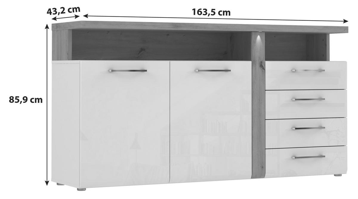KOMODA, bela, barve hrasta  - barve kroma/siva, Moderno, kovina/umetna masa (163,2/85,9/43,2cm) - Hom`in