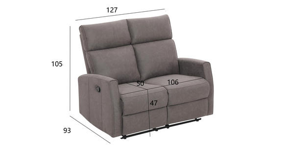 2-SITZER-SOFA Mikrofaser Grau  - Schwarz/Grau, KONVENTIONELL, Kunststoff/Textil (127/105/93cm) - Xora