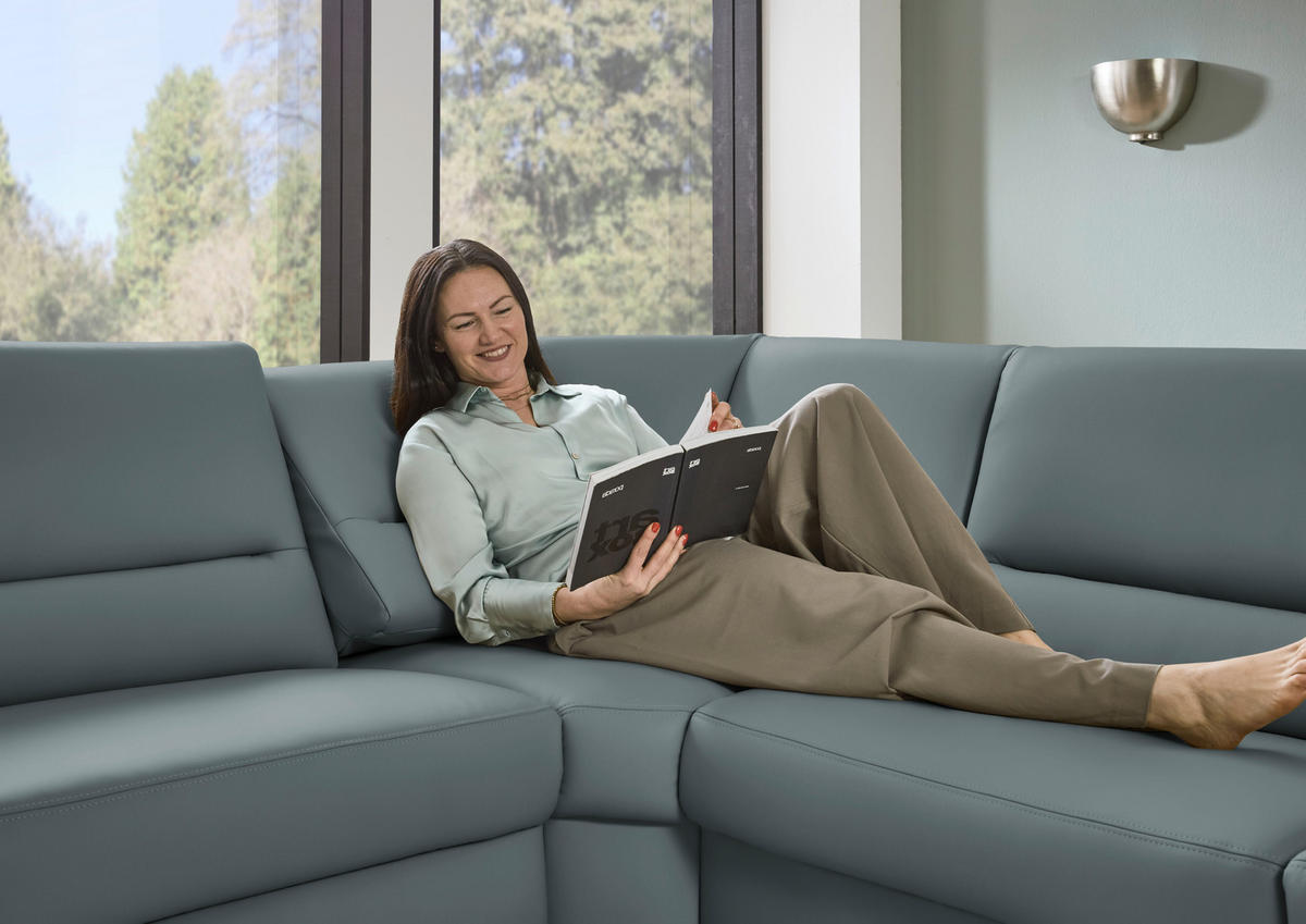 ECKSOFA  in Echtleder Blaugrau  249/290 cm  - Blaugrau/Schwarz, KONVENTIONELL, Leder/Metall (249/290cm) - Beldomo Premium