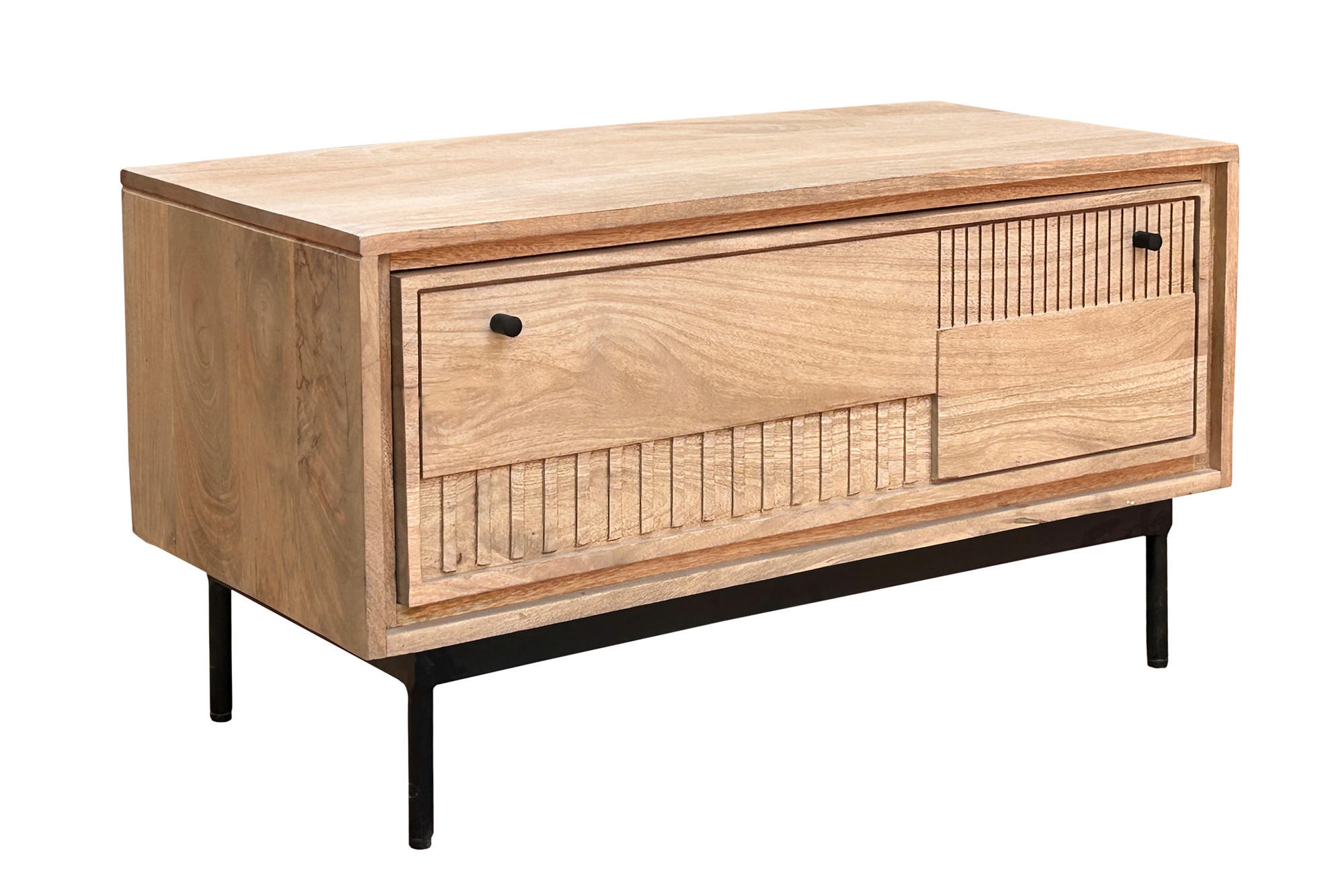 SCHUHSCHRANK Mangoholz massiv Naturfarben, Schwarz  - Schwarz/Naturfarben, Design, Holz/Metall (85/45/40cm) - MID.YOU