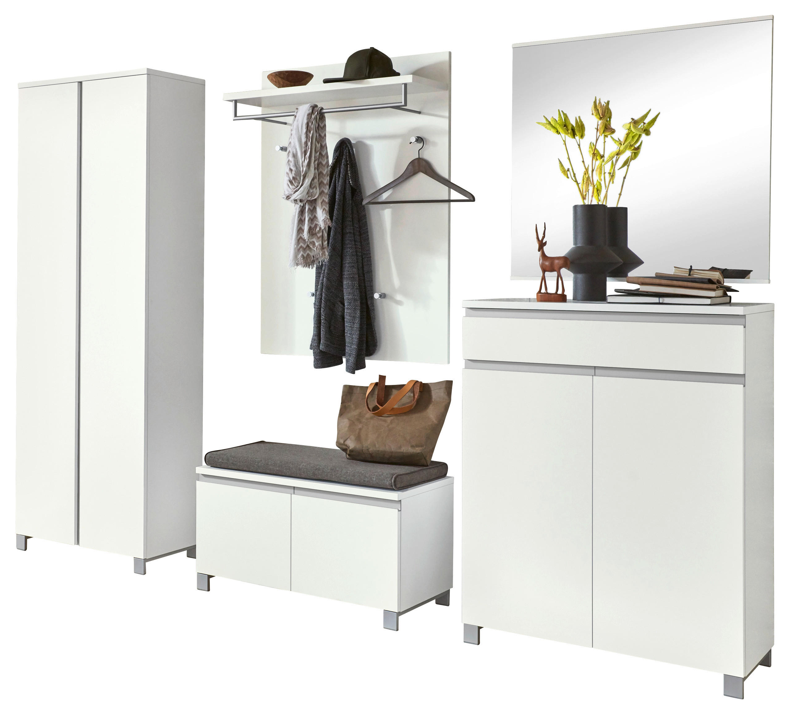 GARDEROBE 6-teilig  in 260/193/40 cm  - Silberfarben/Weiß, Design, Holzwerkstoff/Metall (260/193/40cm)