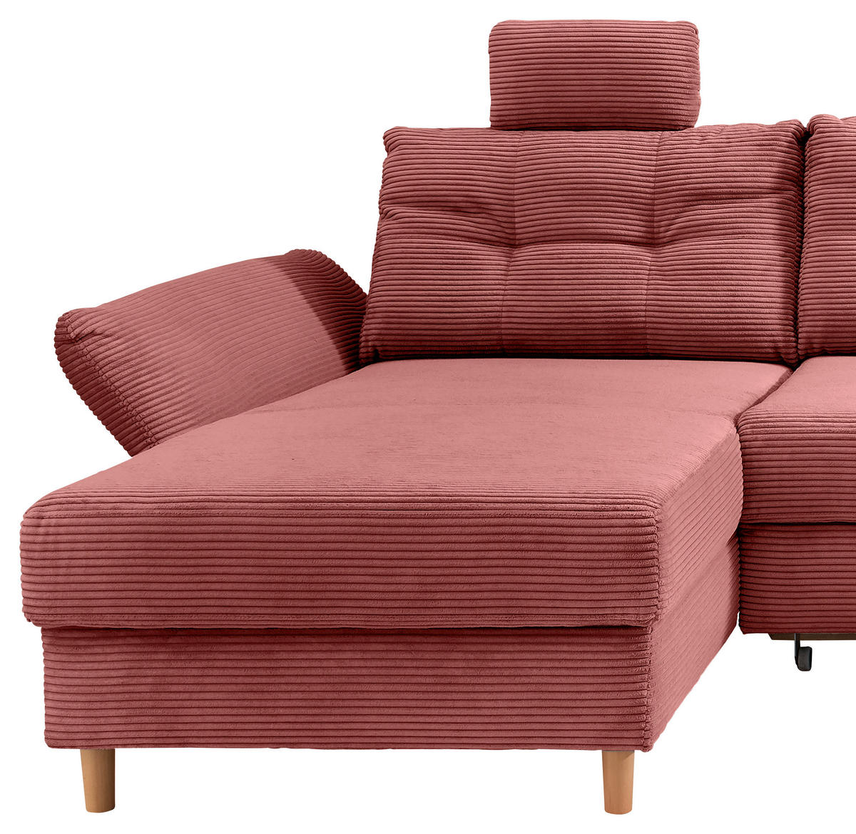 WOHNLANDSCHAFT in Cord Koralle  - Koralle/Naturfarben, Modern, Holz/Textil (176/338-352/206cm) - Livetastic