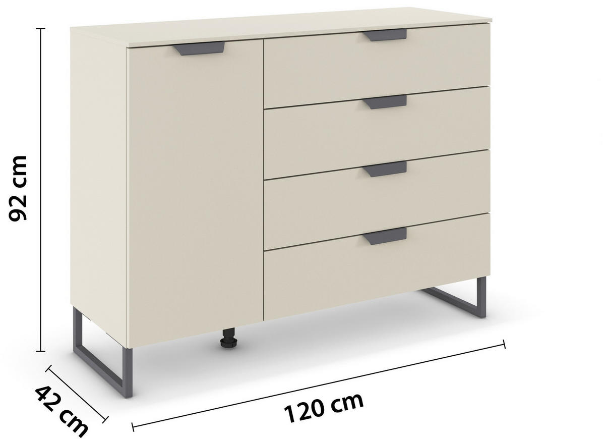 KOMMODE  in 120/92/42 cm  - Champagner/Dunkelgrau, Design, Holzwerkstoff/Metall (120/92/42cm) - Carryhome