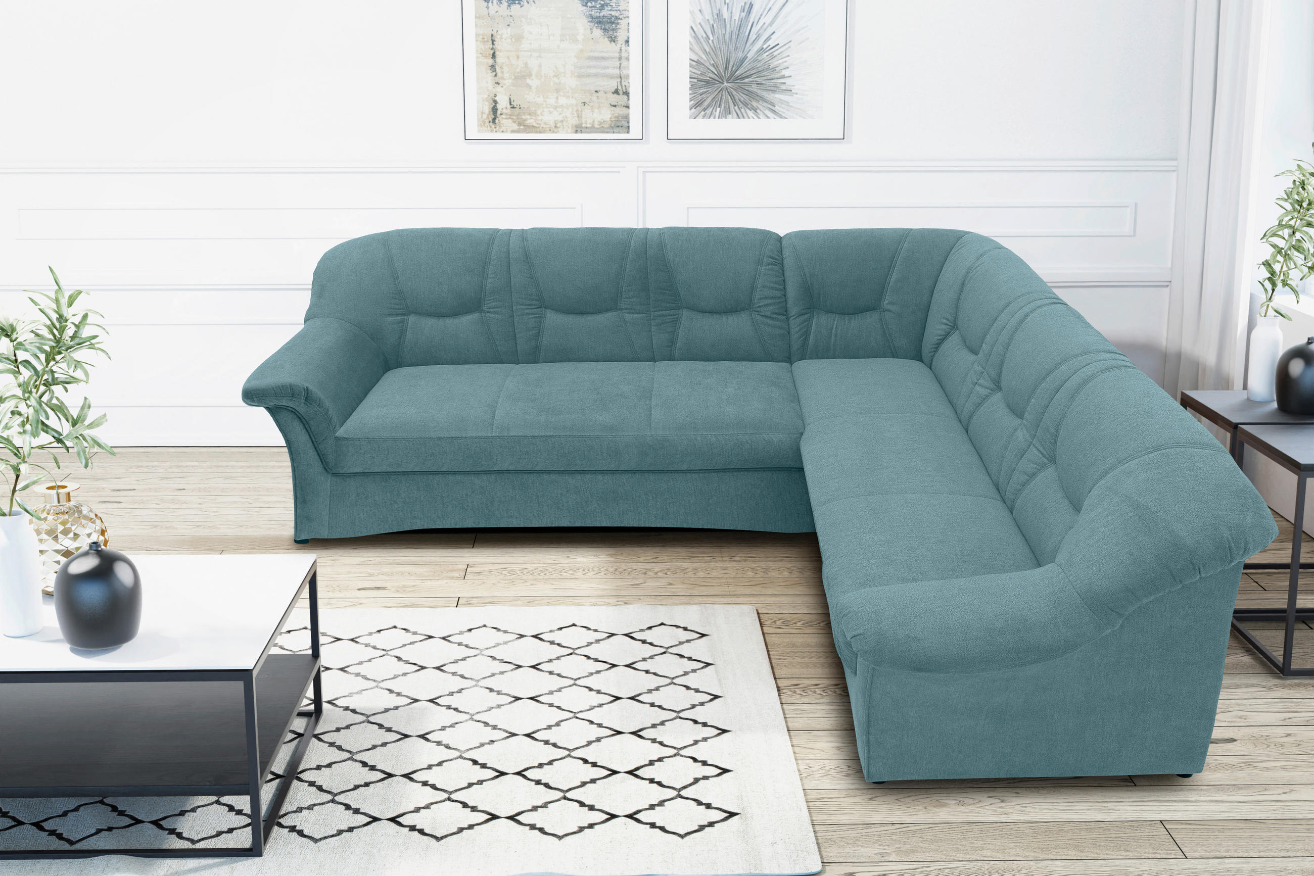 ECKSOFA Petrol Mikrofaser - Petrol/Schwarz, KONVENTIONELL, Kunststoff/Textil (240/190cm) - MID.YOU