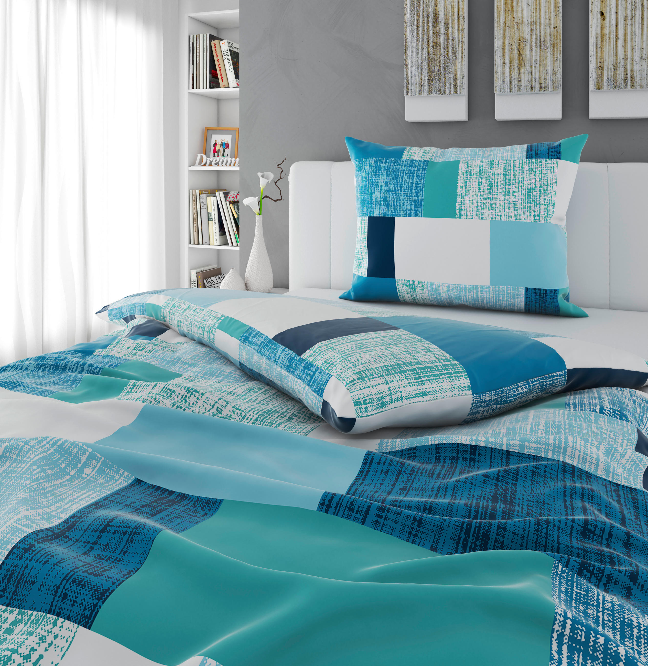 BETTWÄSCHESET Satin 160/210 cm  65 cm/100 cm  - Blau, Konventionell, Textil (160/210cm) - Esposa