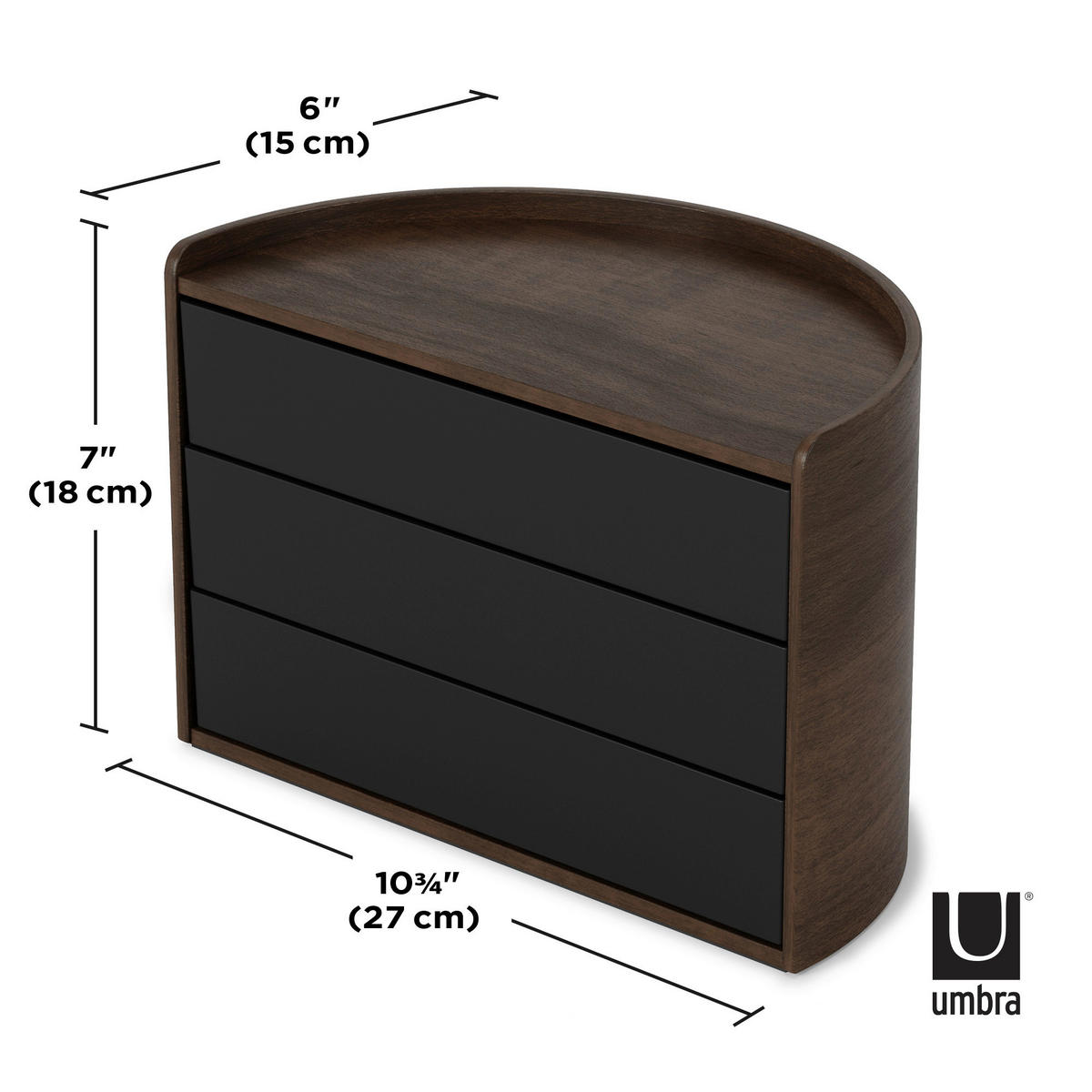 SCHMUCKBOX - Walnussfarben/Schwarz, Design, Holz/Kunststoff (15,2/18,4/27,3cm) - Umbra