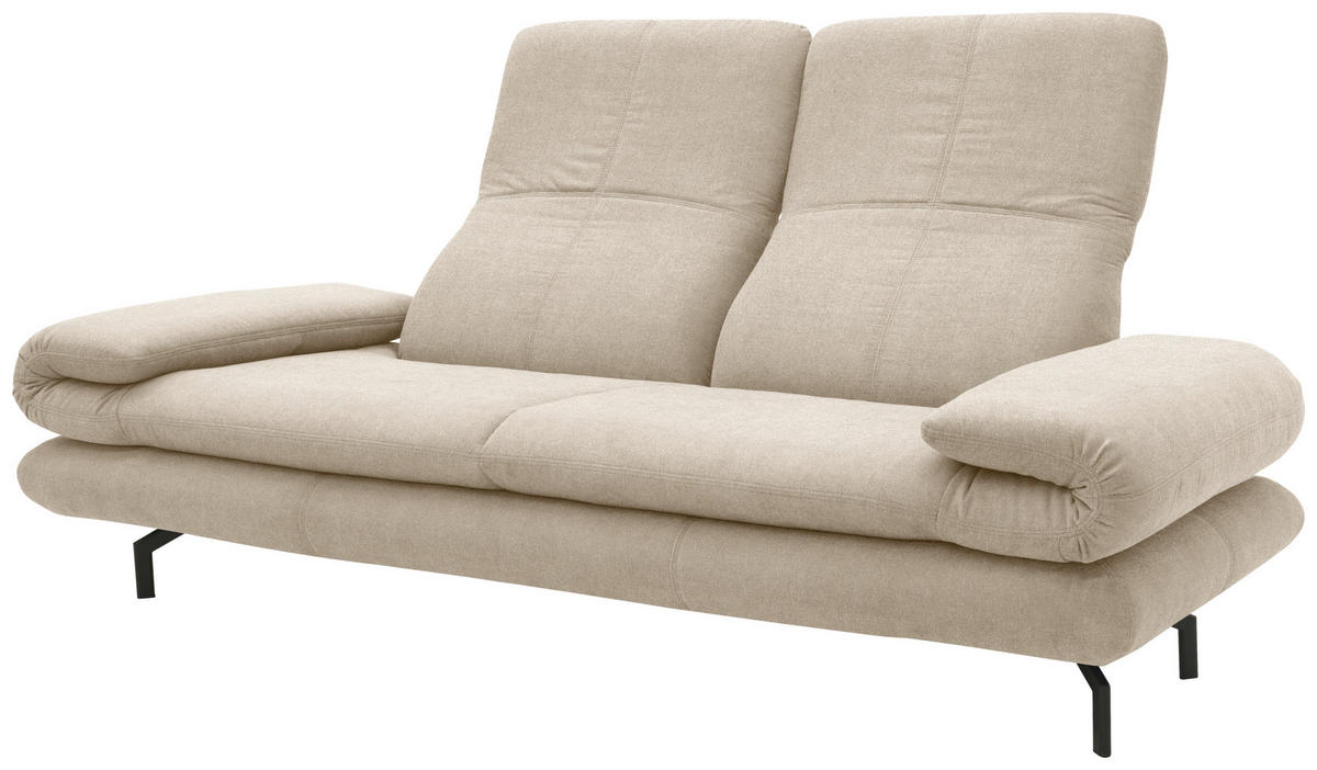ZWEISITZER-SOFA mit Funktionen Webstoff Beige  - Beige/Schwarz, Design, Textil/Metall (204 (264)/83 (110)/98cm) - LOOKS by W.Joop
