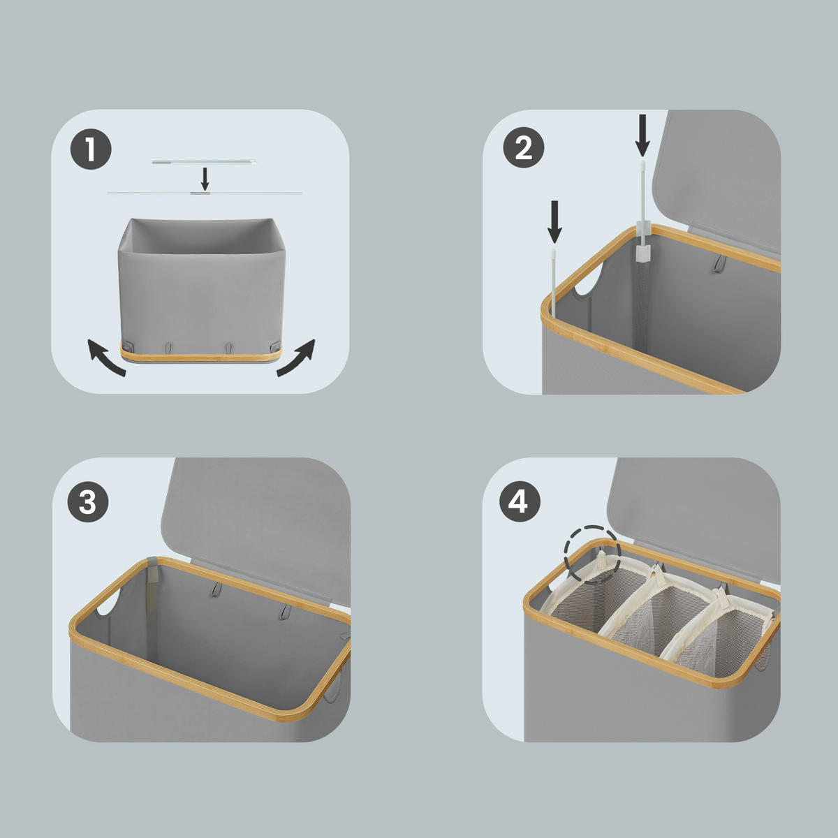 WÄSCHEKORB - Grau, Trend, Naturmaterialien/Kunststoff (60/70,5/38,5cm) - Boxxx