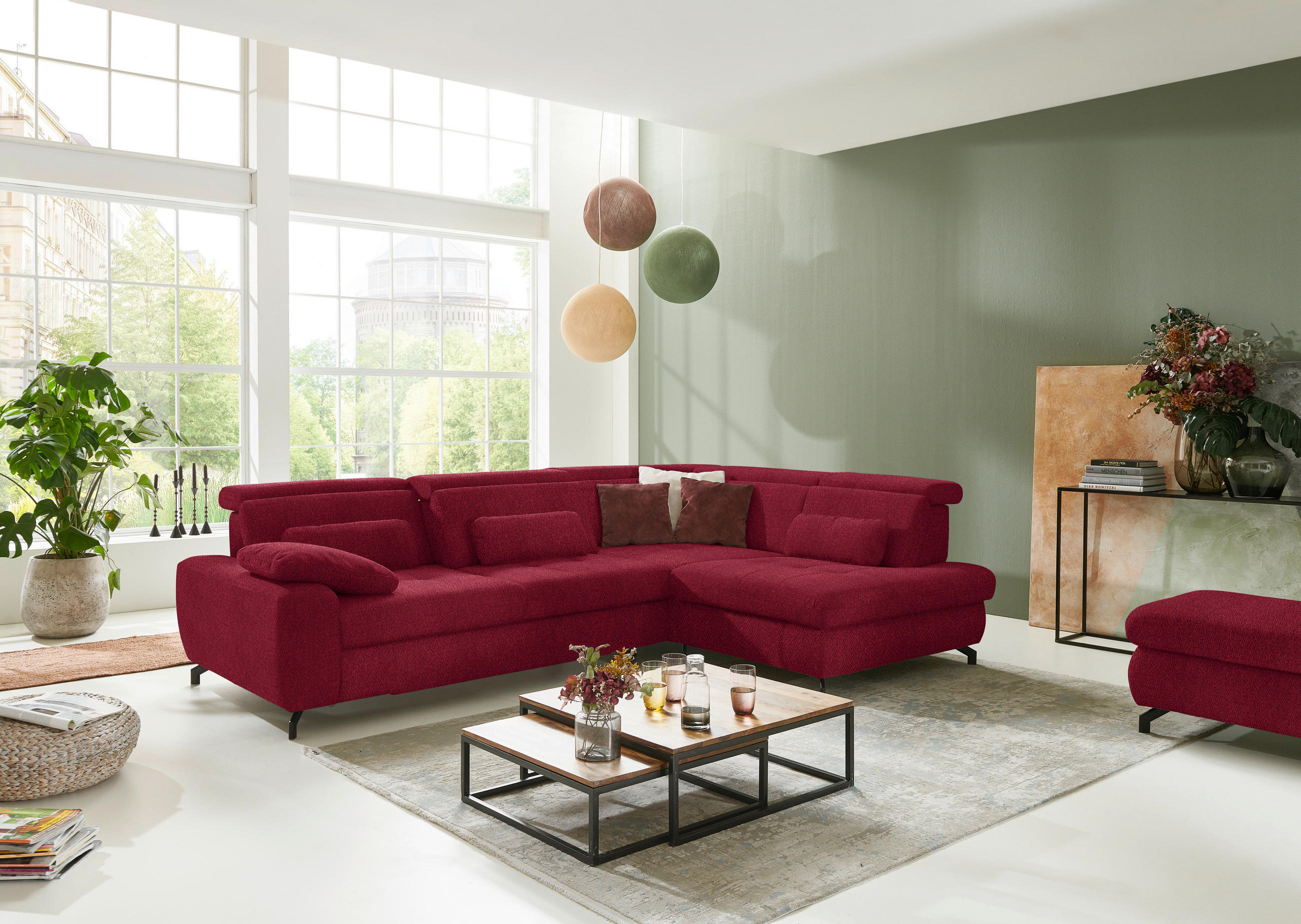 ECKSOFA in Chenille Rot  - Rot/Schwarz, Design, Textil/Metall (310/220cm) - Beldomo Style