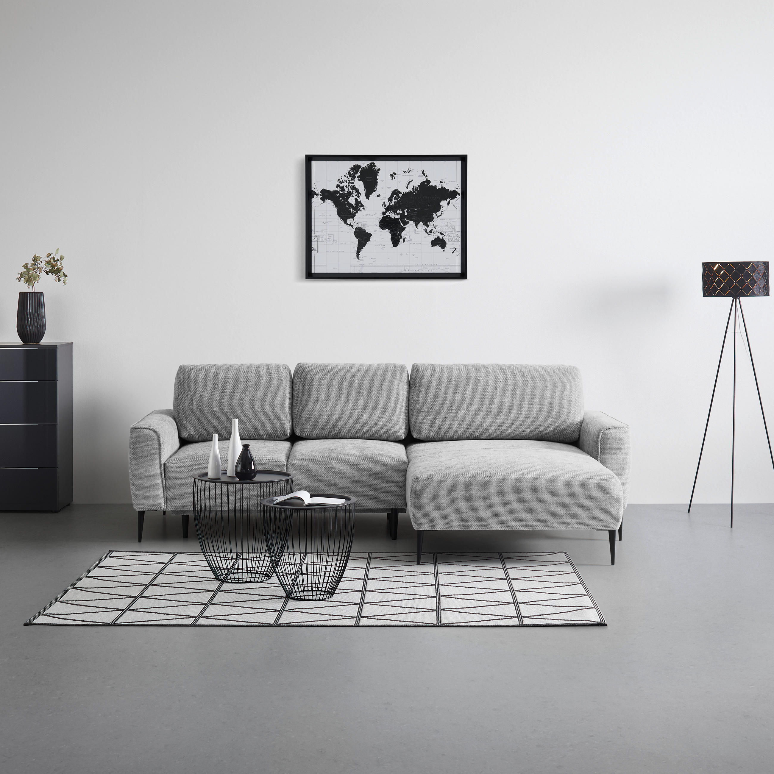 HÖRNSOFFA i vävt tyg ljusgrå  - ljusgrå/svart, Modern, metall/textil (255/164cm) - MID.YOU