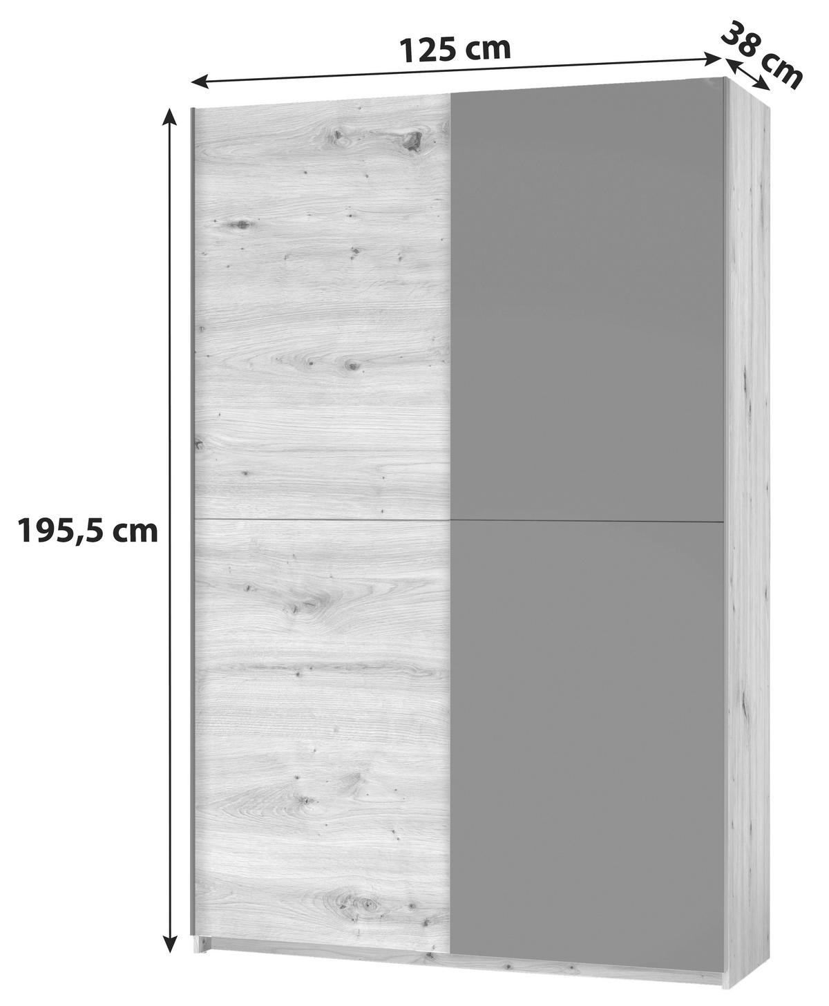 SKŘÍŇ S POSUVNÝMI DVEŘMI, černá, barvy dubu, 125/195,5/38 cm - černá/barvy dubu, Basics, kov/kompozitní dřevo (125/195,5/38cm) - P & B